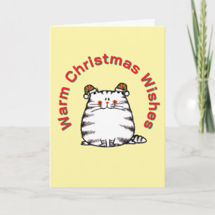 Cute Chubby Cat Two Christmas Hats Warm Wishes Card