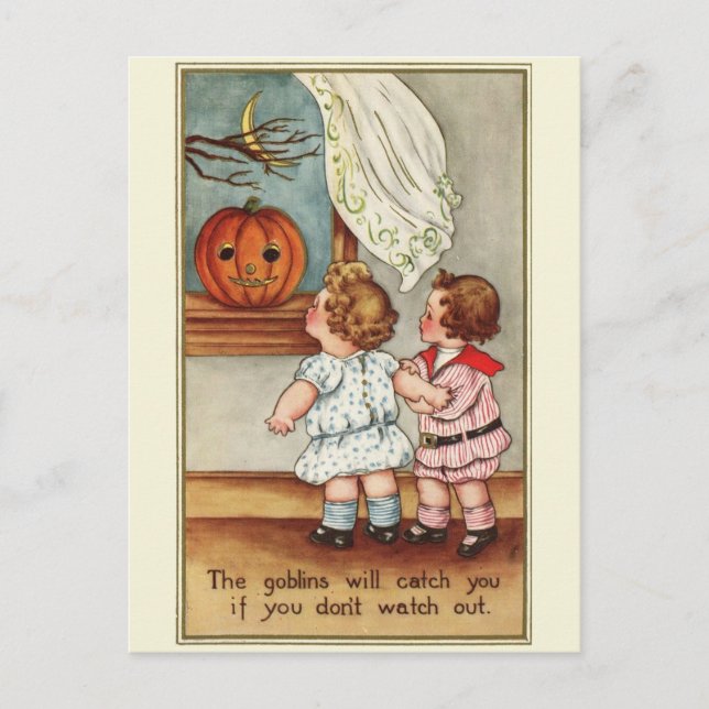 Cute Chubby Children 1910s Halloween Postcard (Front)