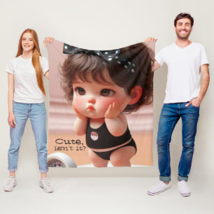 Cute Chubby Girl Black Ribbon Head Sherpa Blanket