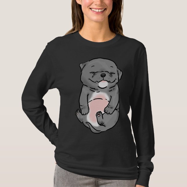 Cute Chubby Grey Pitbull Puppy T-Shirt (Front)