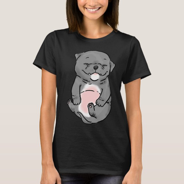 Cute Chubby Grey Pitbull Puppy T-Shirt (Front)