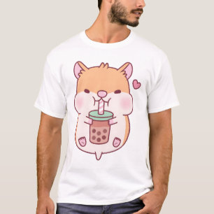Cute Chubby Hamster Loves Boba Tea T-Shirt