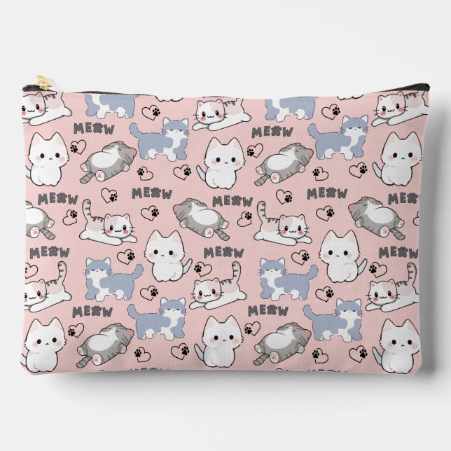 Cute Chubby Kittens and Meow Hearts Accessory Pouch (Front)