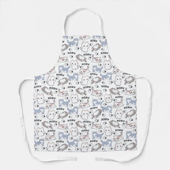 Cute Chubby Kittens and Meow Hearts Apron (Front)