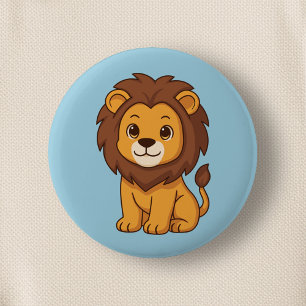 Cute Chubby Lion on Blue 6 Cm Round Badge