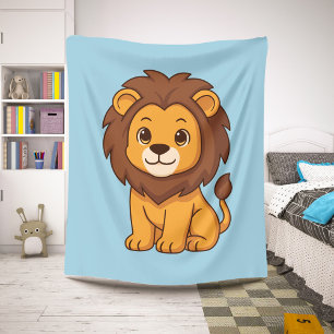 Cute Chubby Lion on Blue Sherpa Blanket