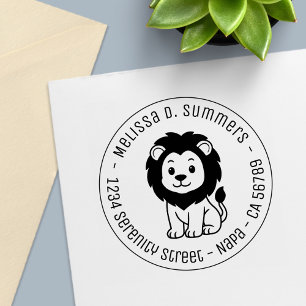 Cute Chubby Lion Round Address Self-inking Stamp