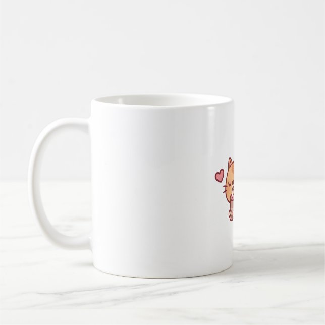 Cute Chubby Orange Tabby Cat Loves Boba Tea Coffee Mug (Left)