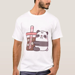 Cute Chubby Panda Bear Hugging Iced Coffee T-Shirt