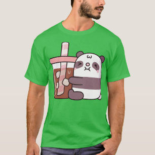 Cute Chubby Panda Bear Hugging Iced Coffee T-Shirt