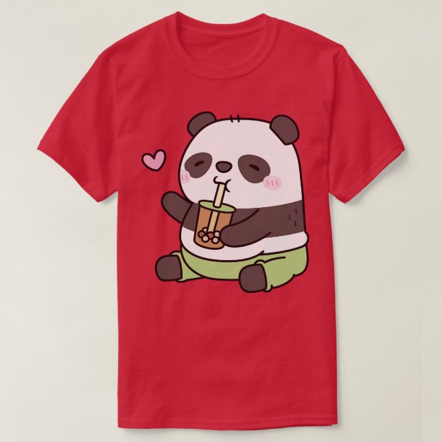 Cute Chubby Panda Bear Loves Bubble Tea T-Shirt (Design Front)