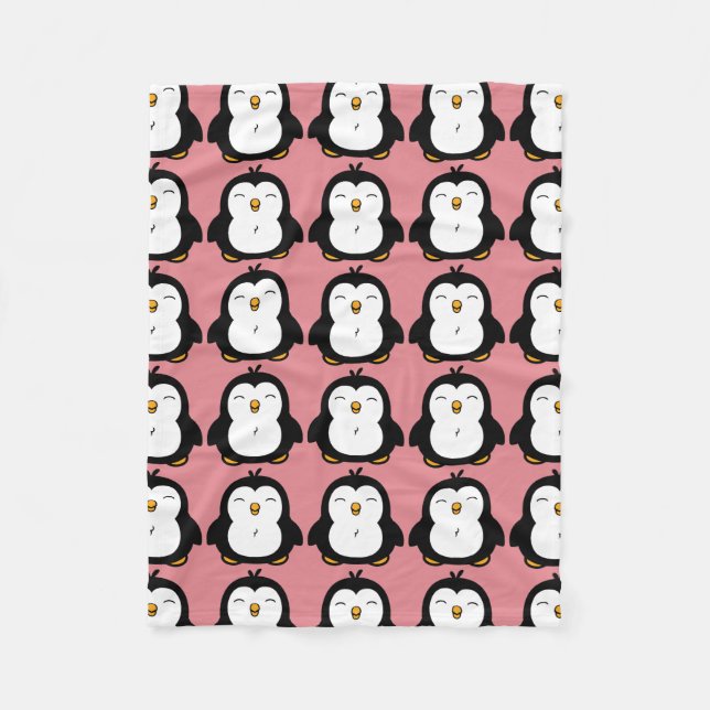 Cute Chubby Penguin Image Pattern Fleece Blanket (Front)