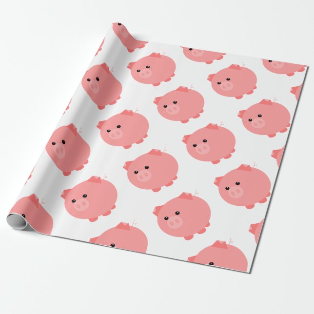 Cute Chubby Pig Wrapping Paper (Unrolled)