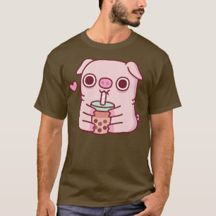 Cute Chubby Piggy Loves Drinking Bubble Tea T-Shirt