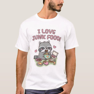 Cute Chubby Raccoon I Love Junk Food Funny T-Shirt