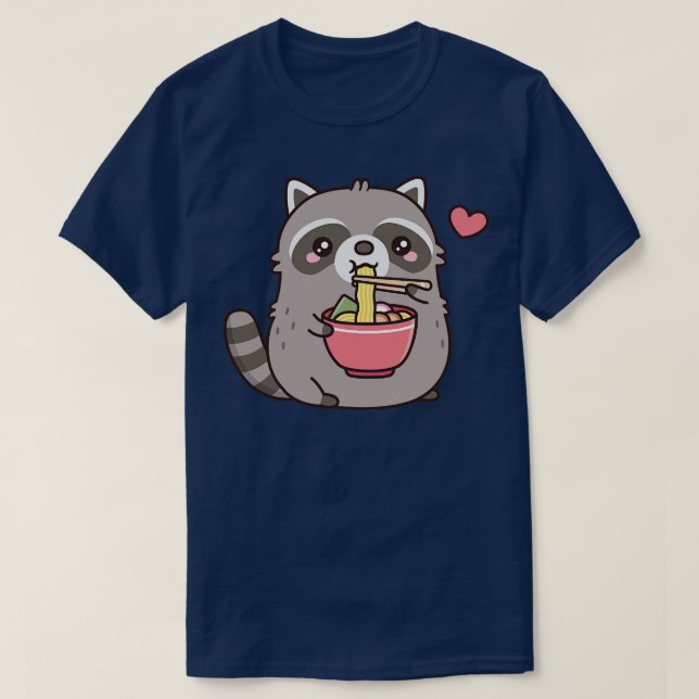 Cute Chubby Racoon Loves Eating Ramen Noodles T-Shirt (Design Front)