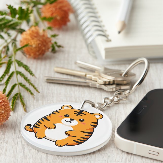 Cute Chubby Tiger Cartoon Key Ring (Front Right)