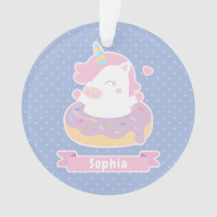 Cute Chubby Unicorn in Doughnut Personalised Ornam Ornament