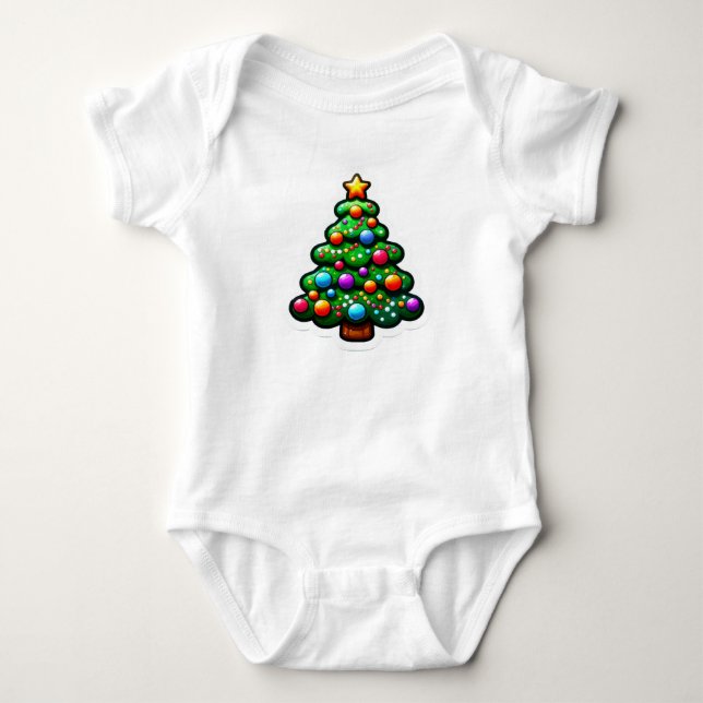 Cute Chunky Christmas tree fun Baby Bodysuit (Front)