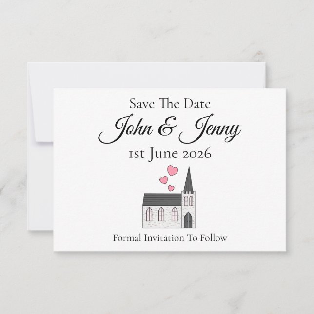 Cute Church Wedding Save The Date (Front)