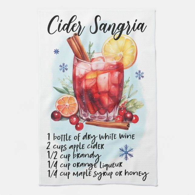Cute Cider Sangria Christmas Drink Recipe Tea Towel (Vertical)