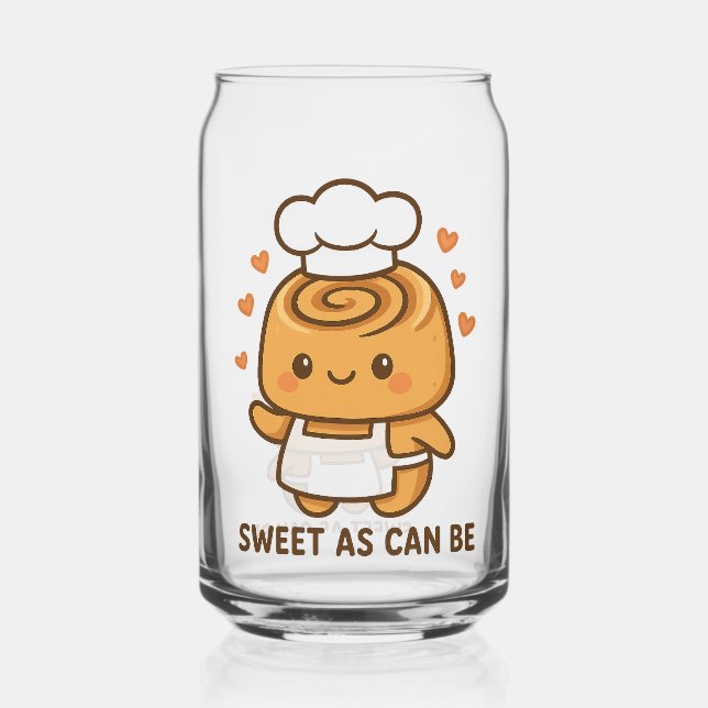 "Cute Cinnamon Roll Chef – Kawaii Baking Design Can Glass (Front)