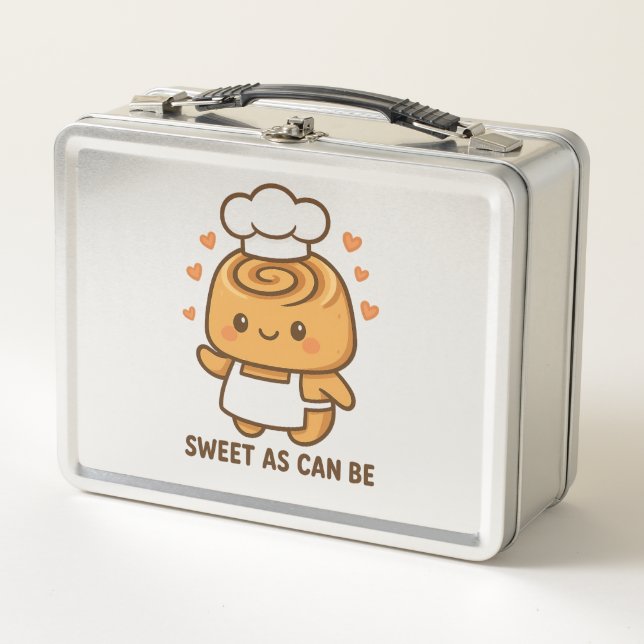 "Cute Cinnamon Roll Chef – Kawaii Baking Design" Metal Lunch Box (Front)