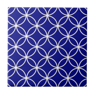 Cute Circles Geometric Pattern Navy Blue Tile