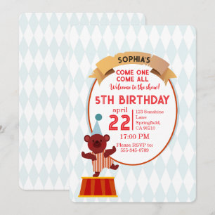 Cute Circus Bear Birthday Invitation