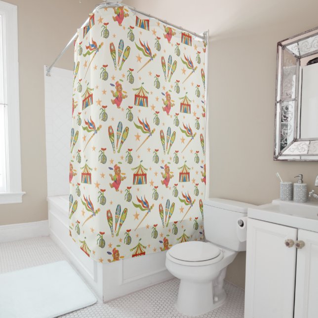 Cute Circus Bear Shower Curtain (In Situ)