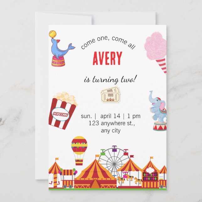 Cute Circus Carnival Festival Birthday Invitation (Front)