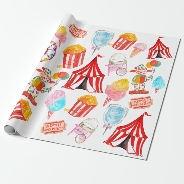 Cute Circus Carnival Festival Children Kids Party Wrapping Paper (Unrolled)