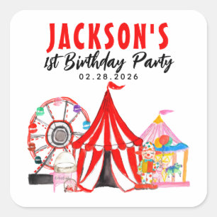 Cute Circus Carnival Festival Show Birthday Favor Square Sticker