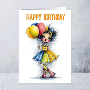 Cute Circus Clown Holding Balloons Birthday Card