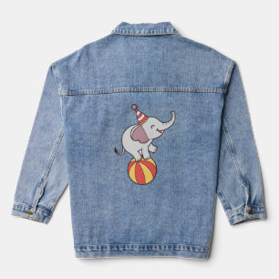 Cute Circus Elephant on Ball – Birthday Party Illu Denim Jacket