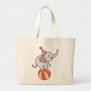 Cute Circus Elephant on Ball – Birthday Party Illu Large Tote Bag
