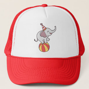 Cute Circus Elephant on Ball – Birthday Party Illu Trucker Hat