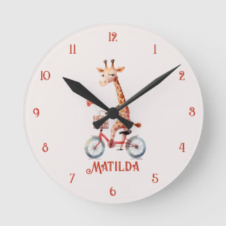 Cute Circus Giraffe on a bike Child's Wall Clock