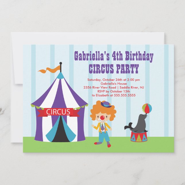 CUTE Circus Kids Birthday Party Invitation (Front)