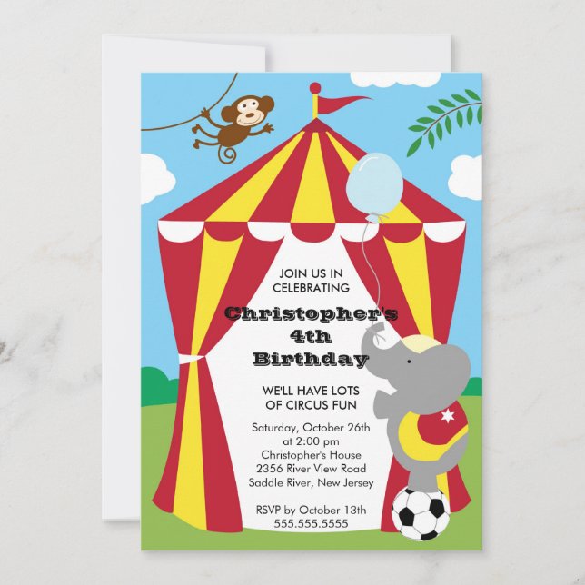 CUTE Circus Kids Birthday Party Invitation (Front)