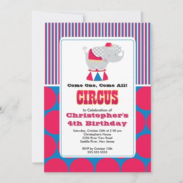CUTE Circus Kids Birthday Party Invitation (Front)