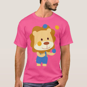 Cute Circus Lion Clown Juggling Orange And Blue Ba T-Shirt