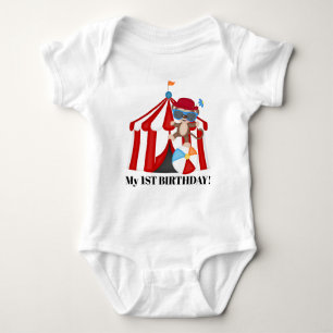 Cute Circus monkey unisex first birthday bodysuit