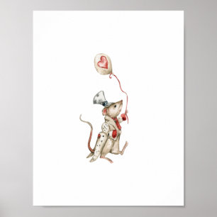 Cute Circus Mouse With Balloon Carnival Nursery Poster
