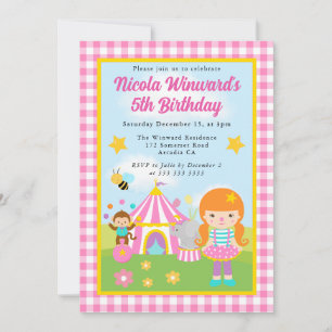 Cute Circus Red Haired Girl Trainer Kids Birthday Invitation