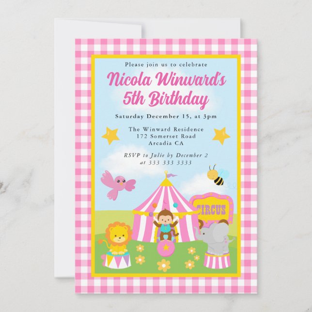 Cute Circus Tent and Animals Kids Birthday  Invitation (Front)