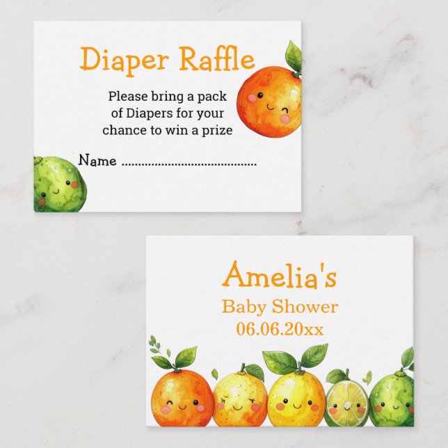 Cute Citrus Fruit Diaper Raffle Card (Front/Back)