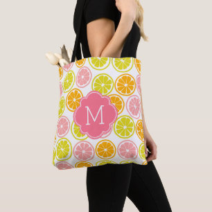 Cute Citrus Pattern Monogrammed Tote Bag