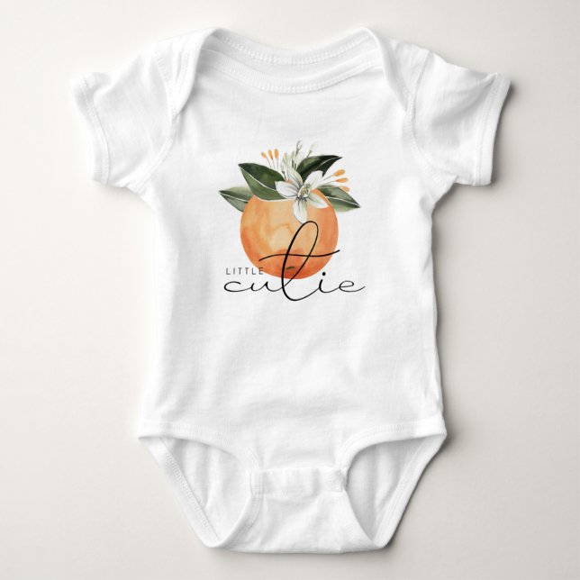 Cute Citrus Tangerine Little Cutie Fruit Baby Bodysuit (Front)