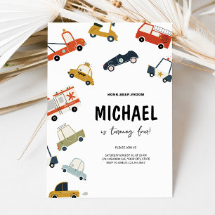 Cute City Cars Birthday Invitation 